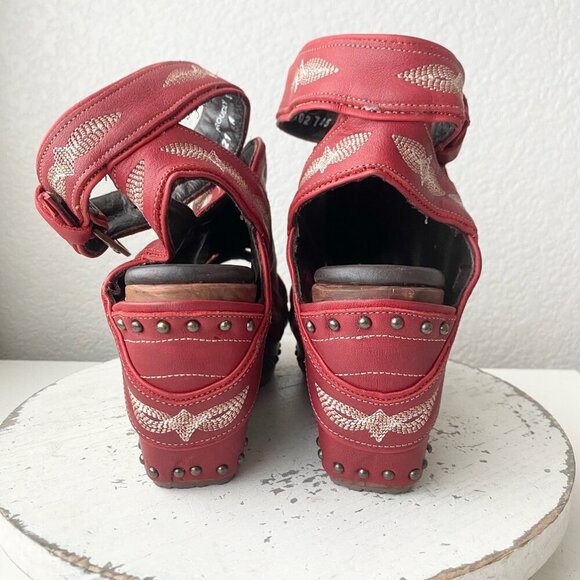 Lane Boots LEXINGTON Womens Red Wedges 9 Western Sandals Cowgirl Wooden Heels - Picture 3 of 11